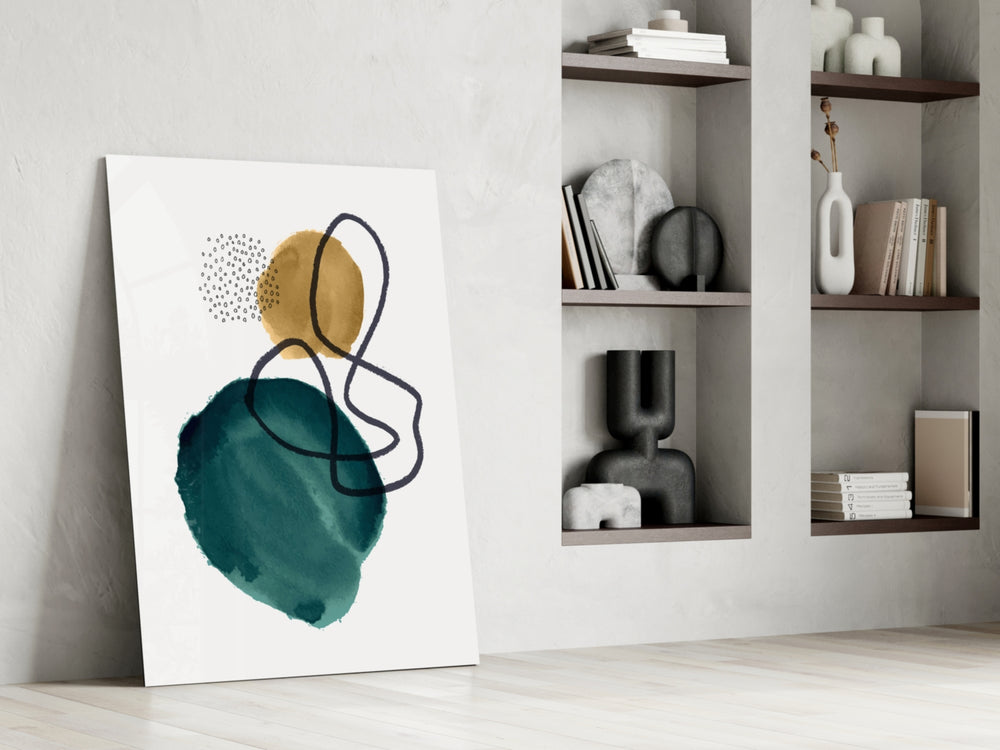 Teal Stack artwork anchoring a wall with scandi boho palette