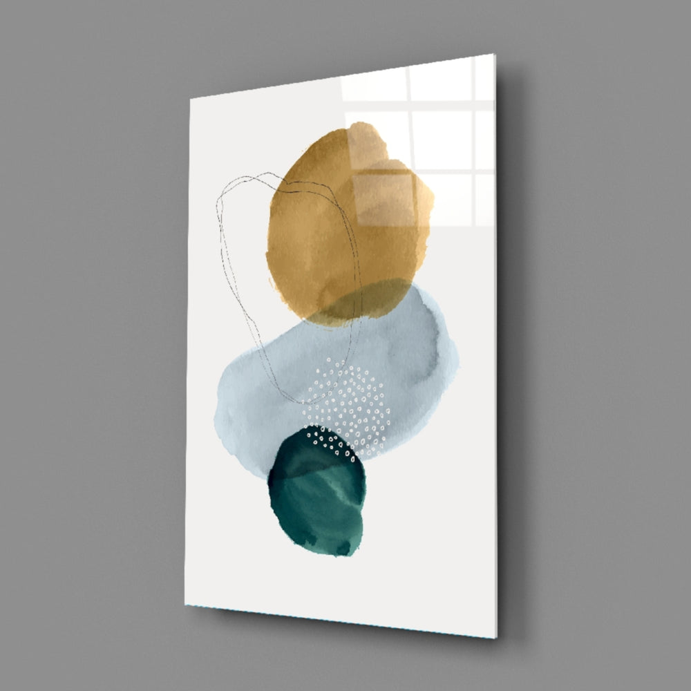 Ochre Stack close-up showing mustard disc above powder-blue and teal