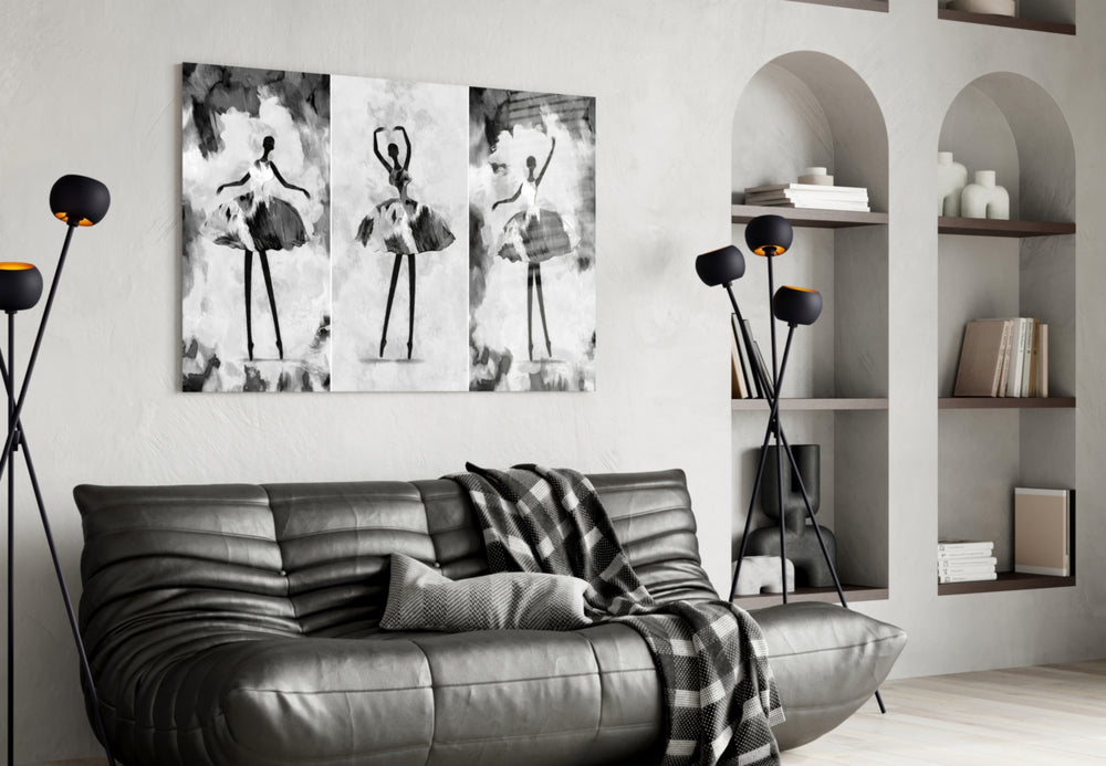Ballet Triptych panel adding editorial mood to a living room