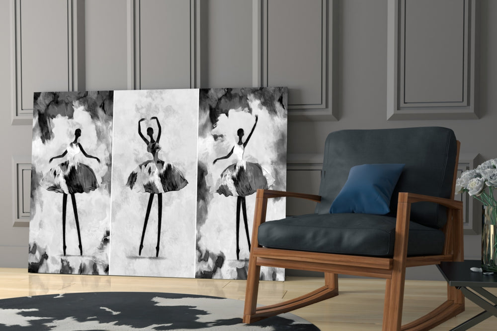 Ballet Triptych artwork anchoring a wall with classical balletic palette