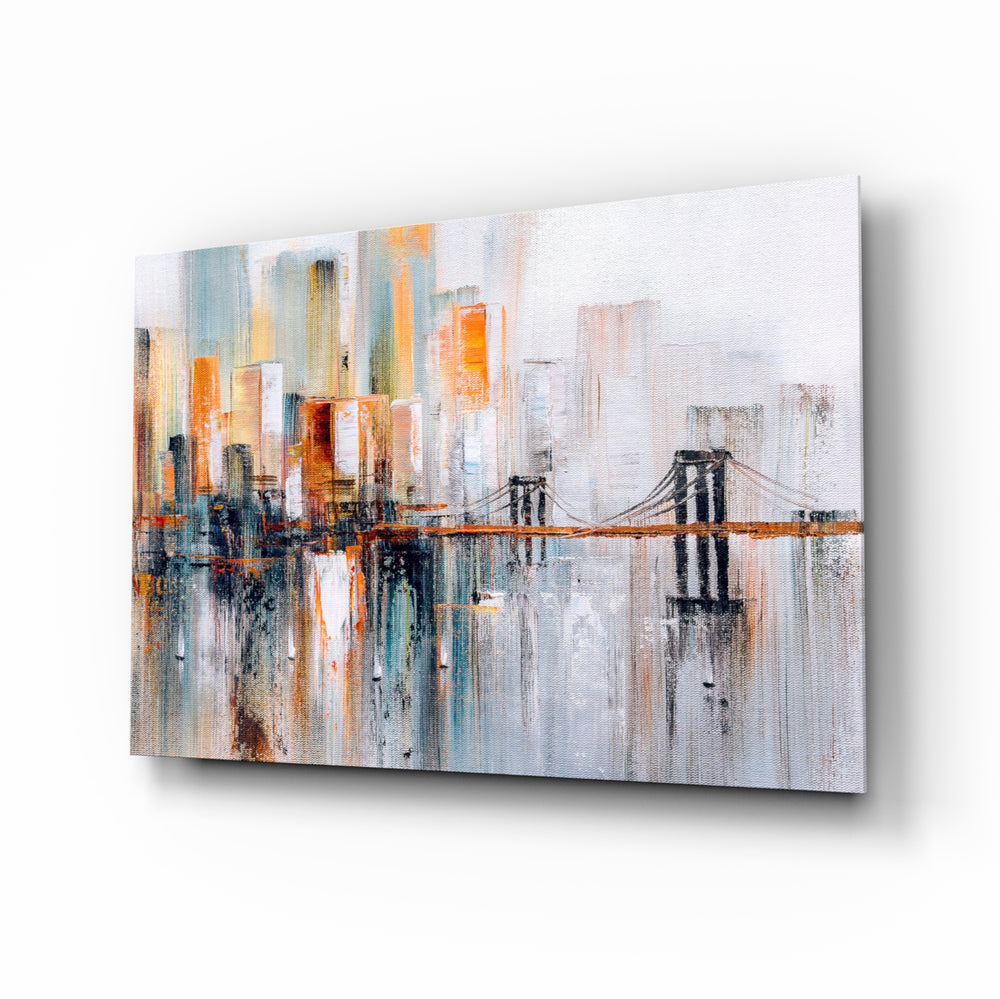 Impressionist-skyline panel bringing urban drama to a contemporary living space