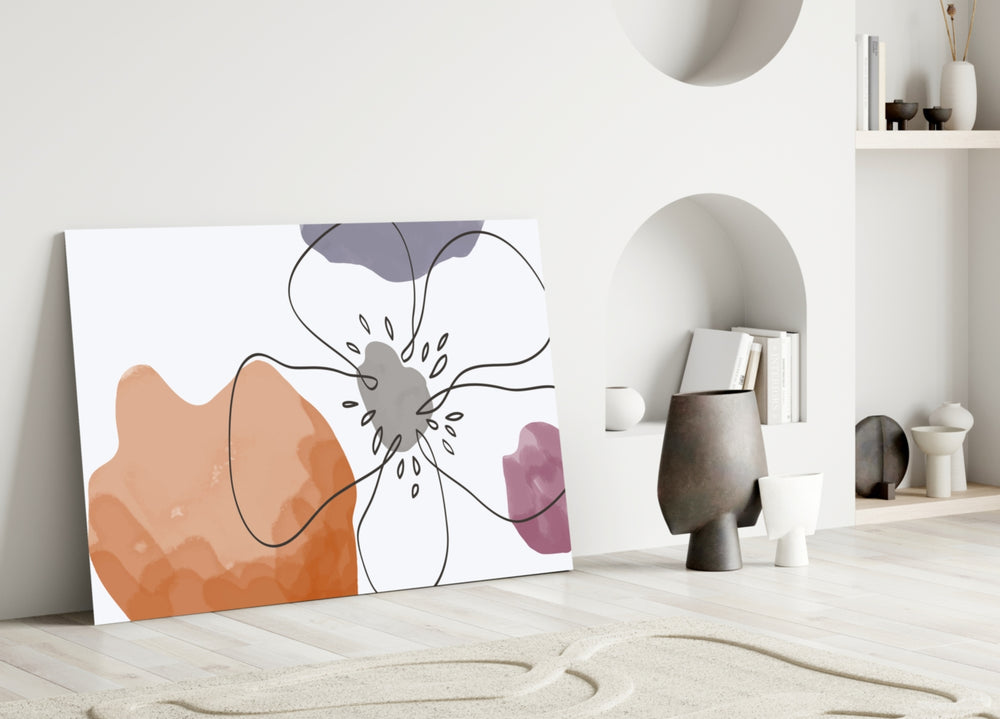 Scandi Bloom glass wall art styled above a sofa in a master bedroom