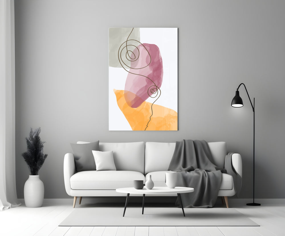 Mauve Stack glass wall art styled above a credenza in a master bedroom