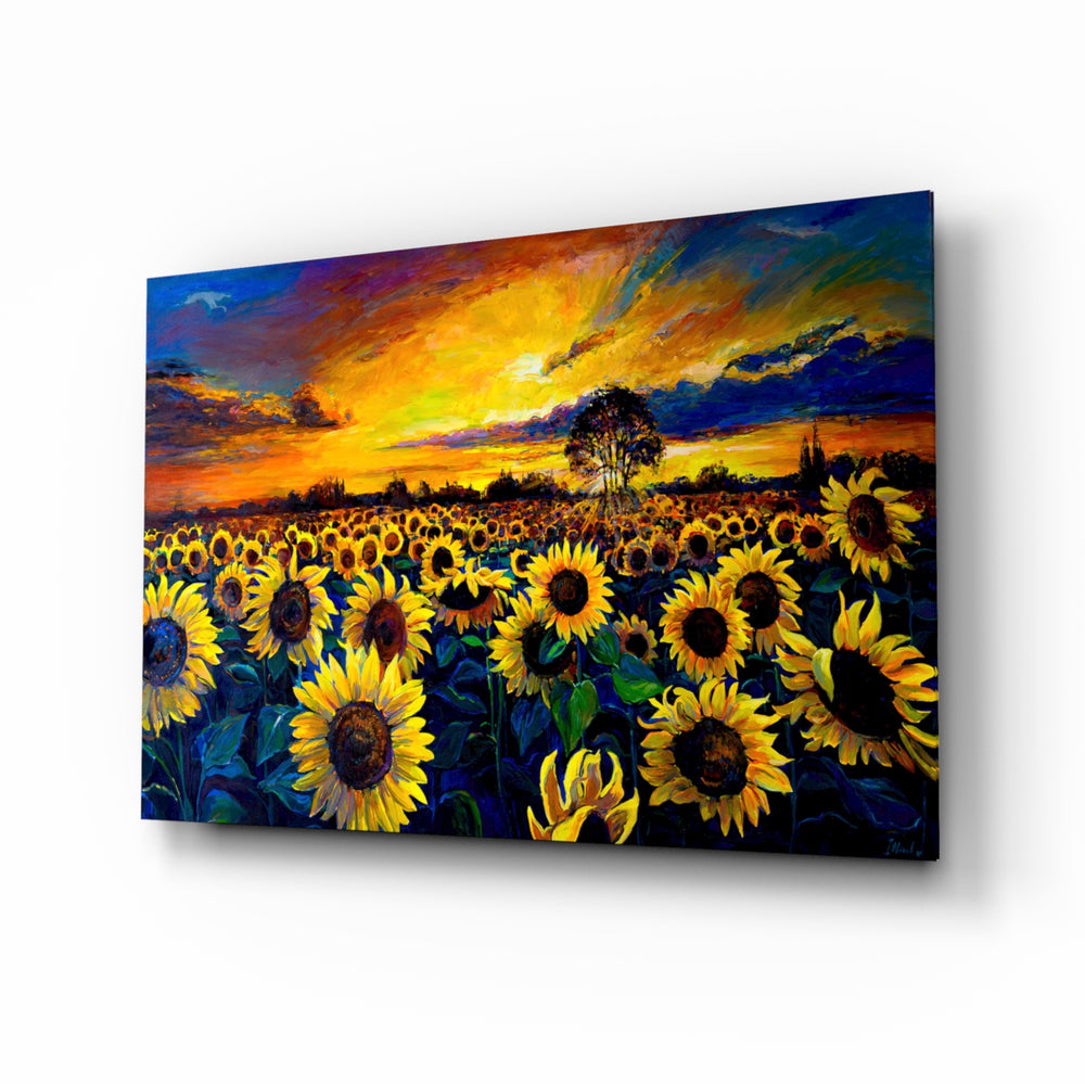 Impressionist-sunset panel bringing warm drama to a contemporary living space