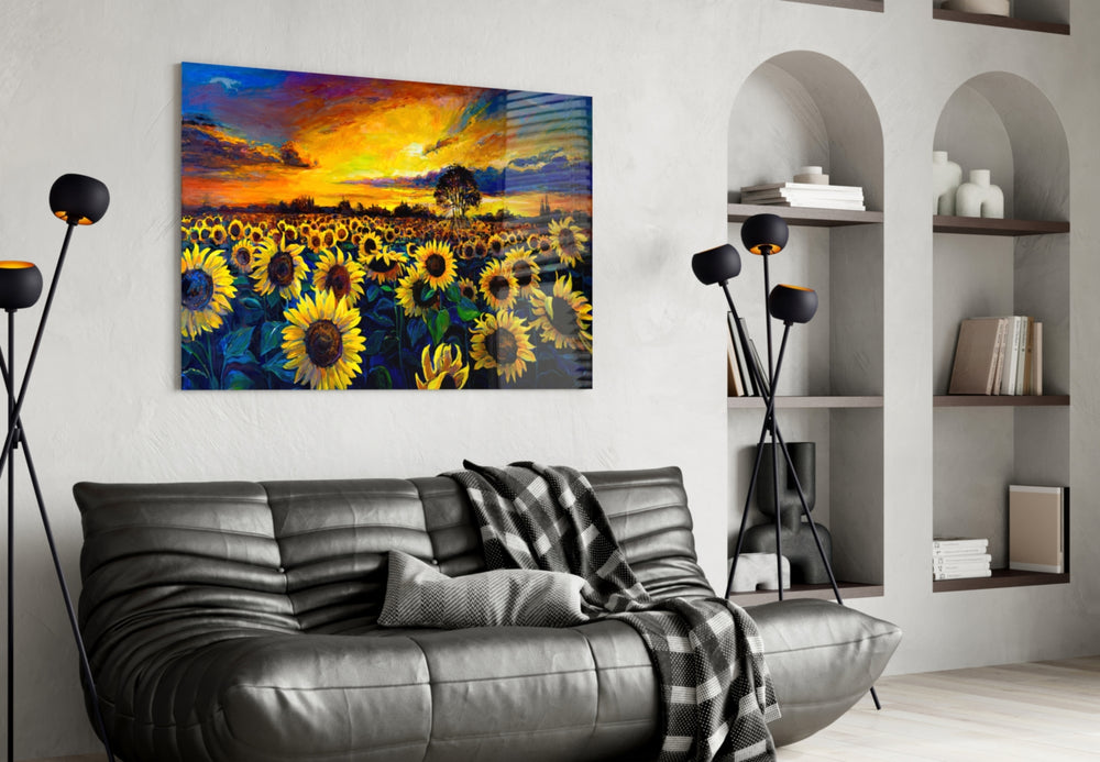 Sunflower Sunset panel adding editorial mood to a kitchen