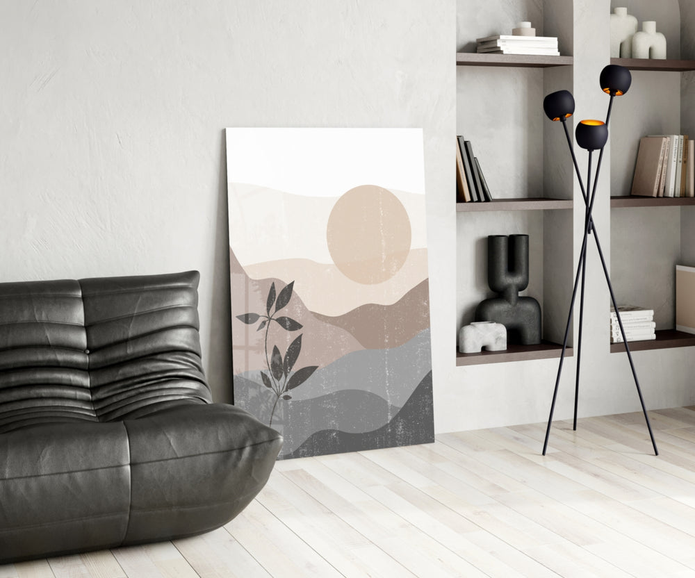 Nordic Hills glass print enhancing a hallway with editorial drama