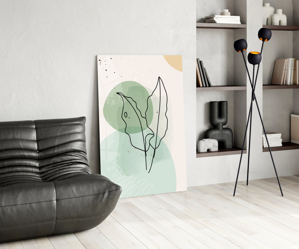 Sage Leaves glass print enhancing a hallway with editorial drama
