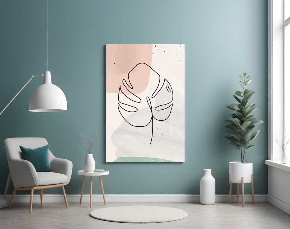Line Monstera panel adding calm mood to a bathroom