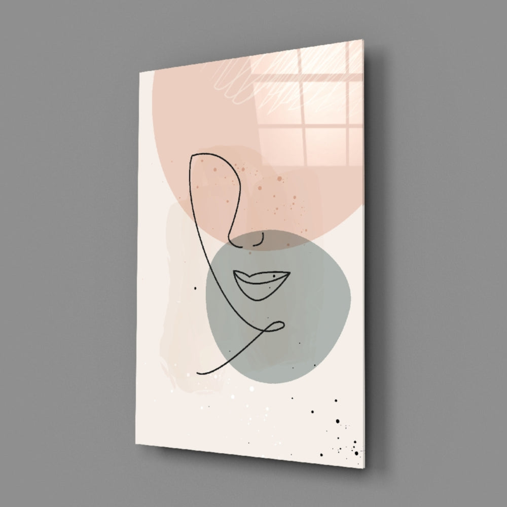 Line Portrait close-up showing continuous line over blush and dove-blue blobs