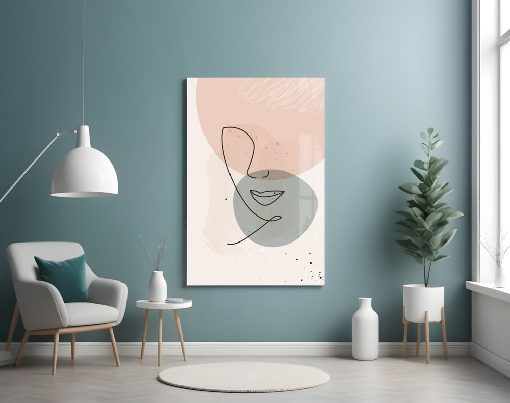Line Portrait panel adding calm mood to a powder room