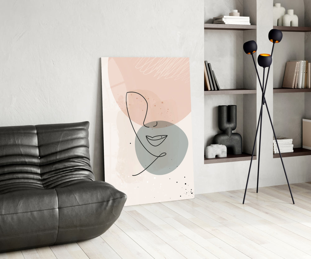 Line Portrait glass print enhancing a hallway with editorial drama
