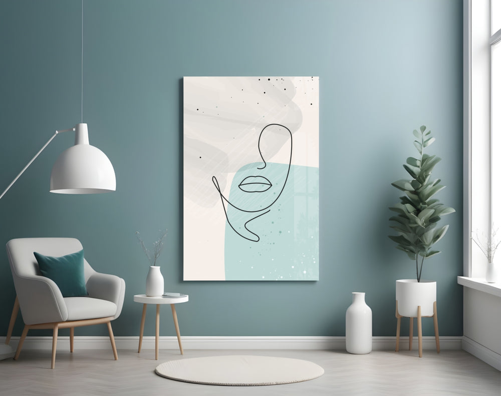 Sky Line Portrait glass print enhancing a bedroom with editorial drama