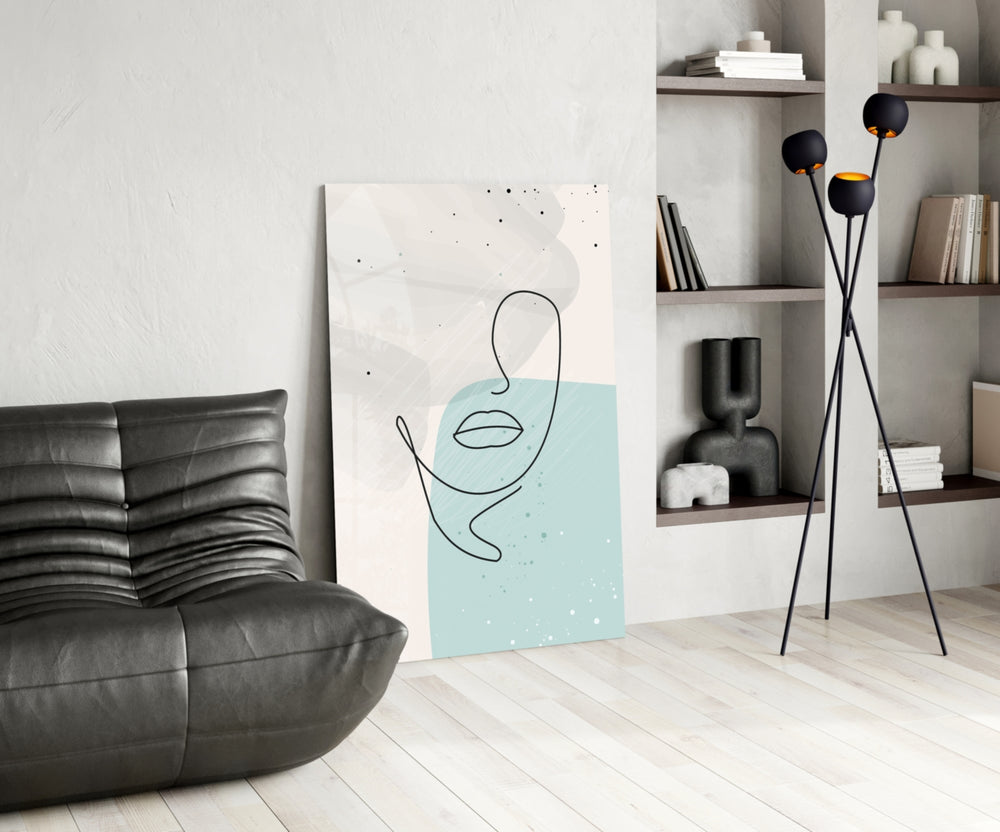 Sky Line Portrait artwork anchoring a wall with scandi serene palette