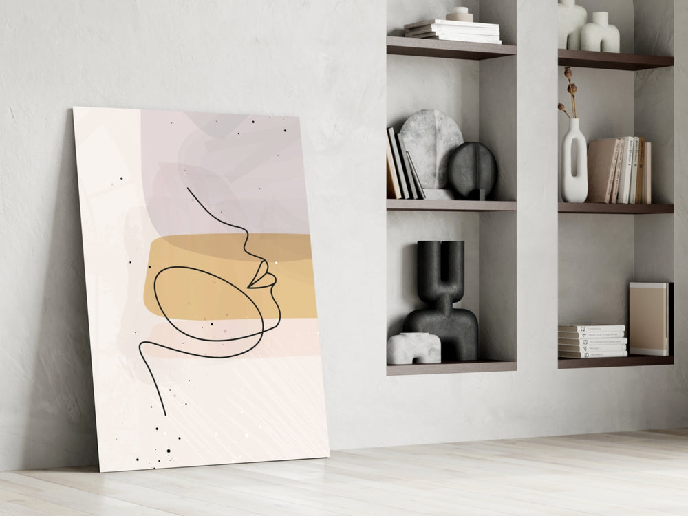 Mustard Line Portrait artwork anchoring a wall with scandi warm palette