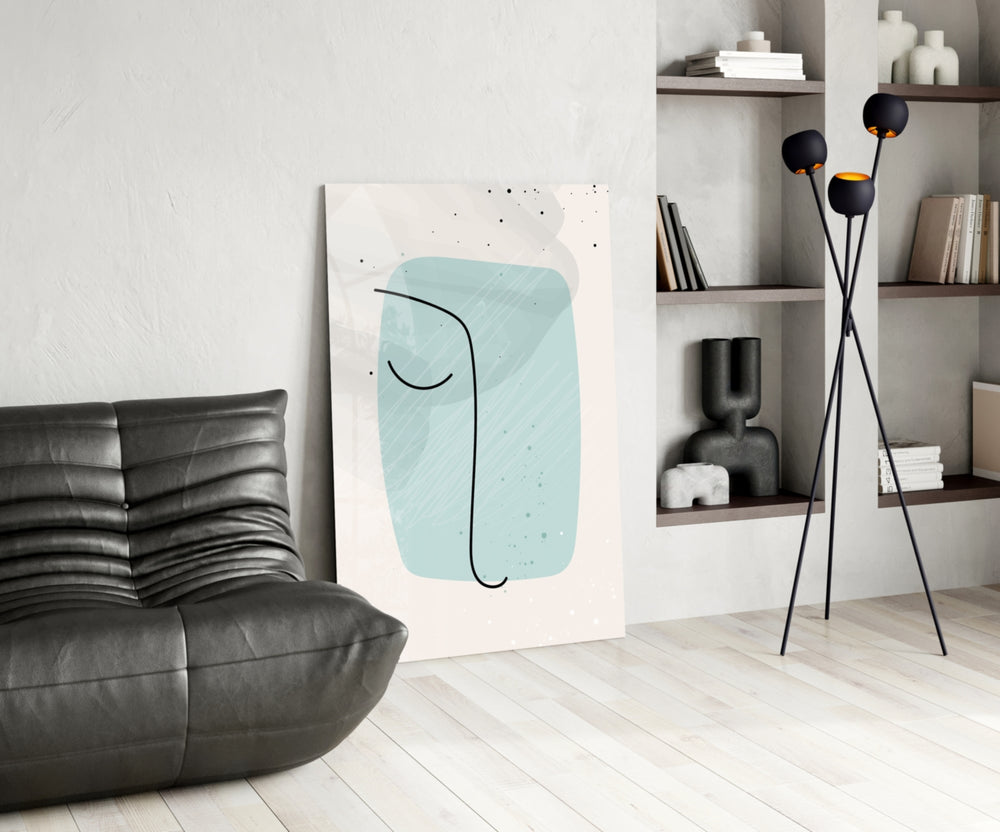 Mint Line Portrait glass print enhancing a bedroom with editorial drama