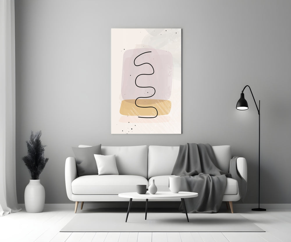Lavender Wave glass wall art styled above a sofa in a living room