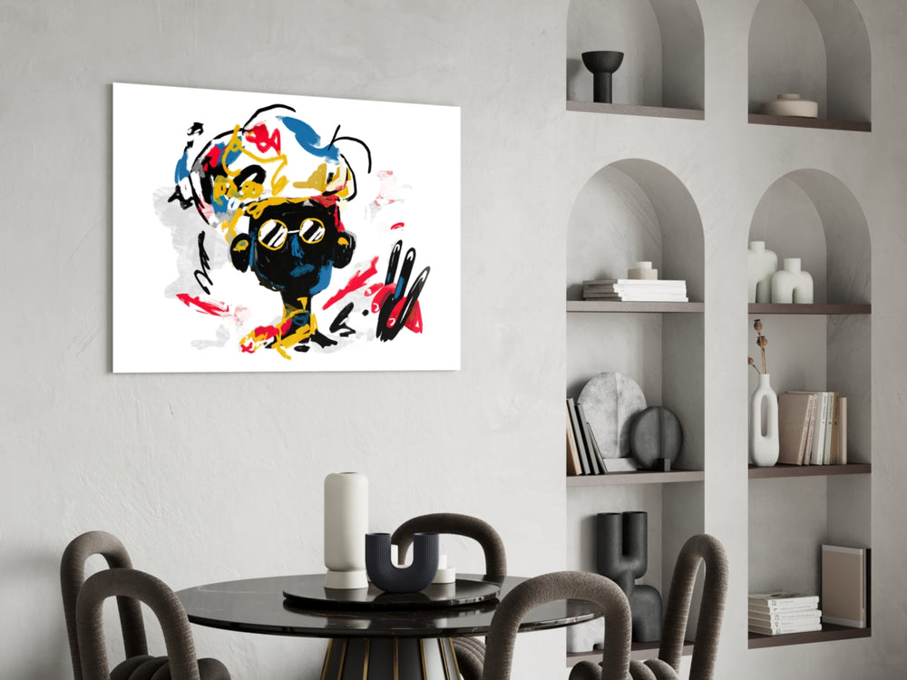 Street Mind glass print enhancing a teen room with cinematic drama