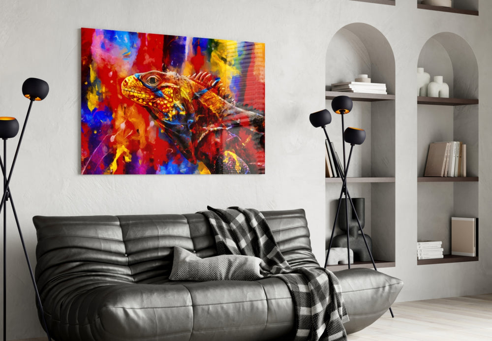 Vivid Iguana panel adding editorial mood to a gaming room