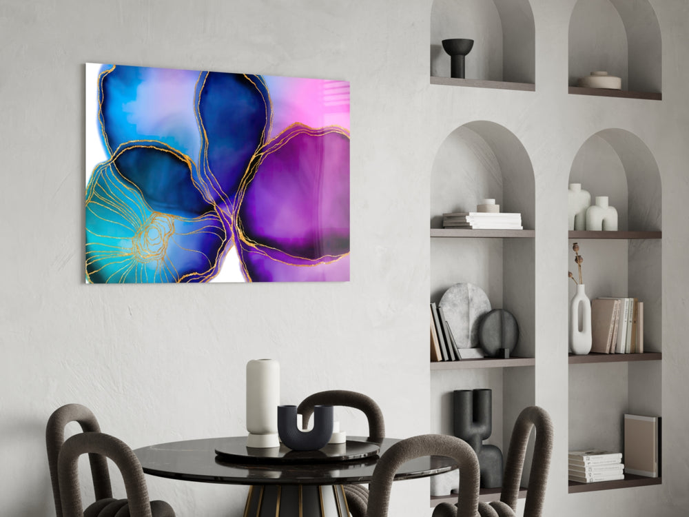 Jewel Bloom glass print enhancing a living room with cinematic drama