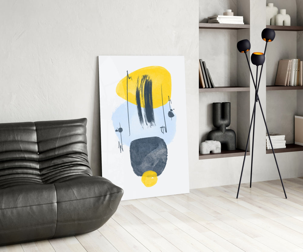 Mustard Wabi glass print enhancing a bedroom with editorial drama