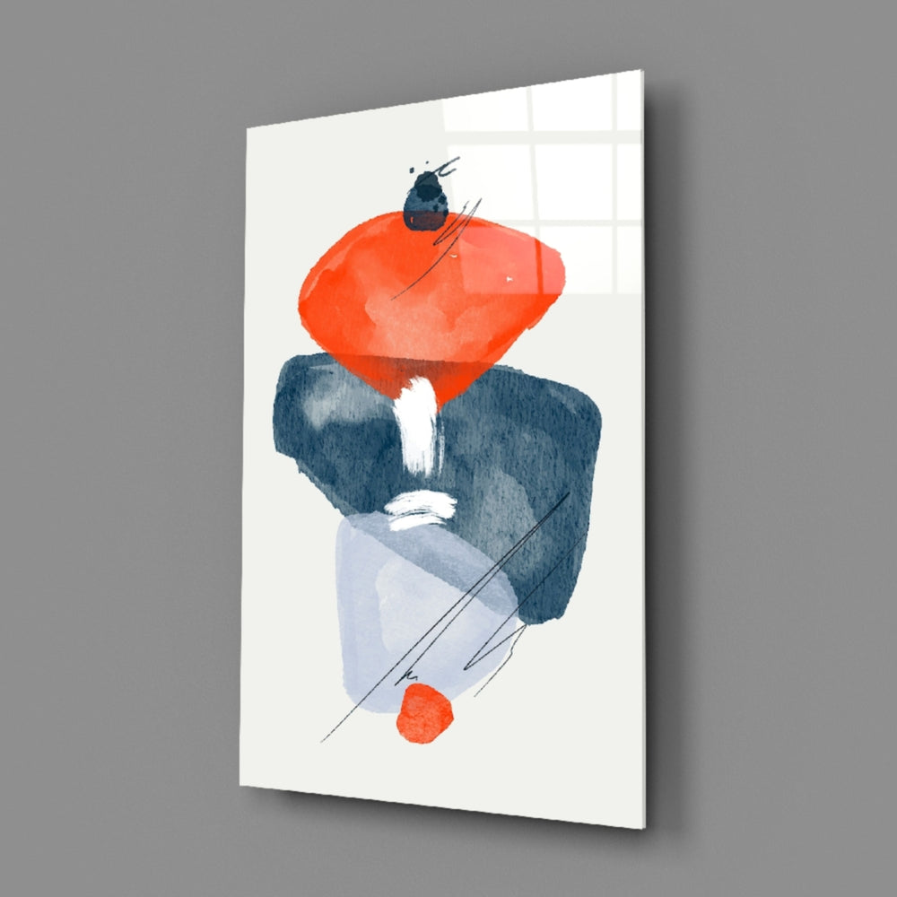 Orange Wabi glass wall art styled above a bench in an office