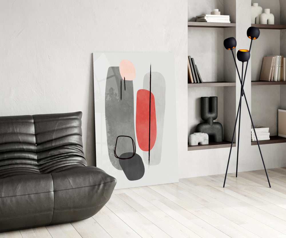 Geometric Stack artwork anchoring a wall with scandi geometric palette