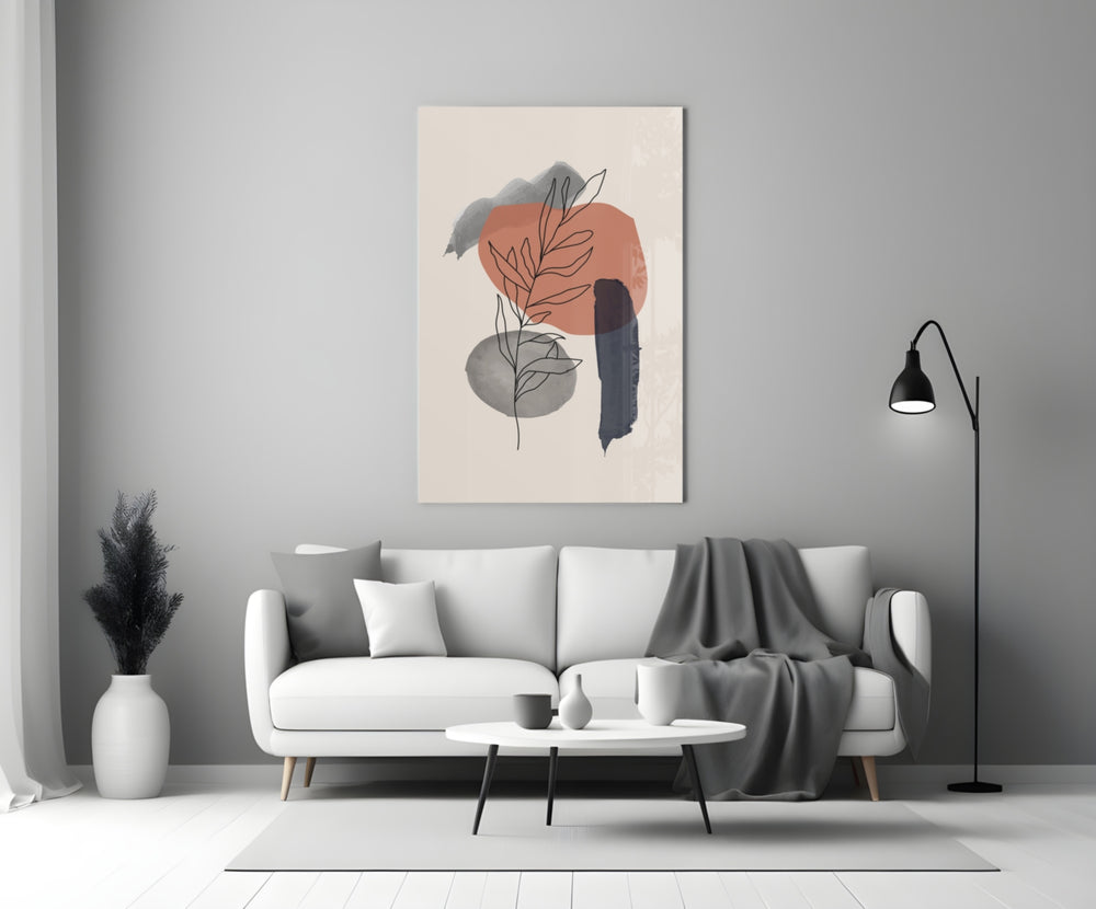 Leaf Branch glass wall art styled above a bed in a master bedroom