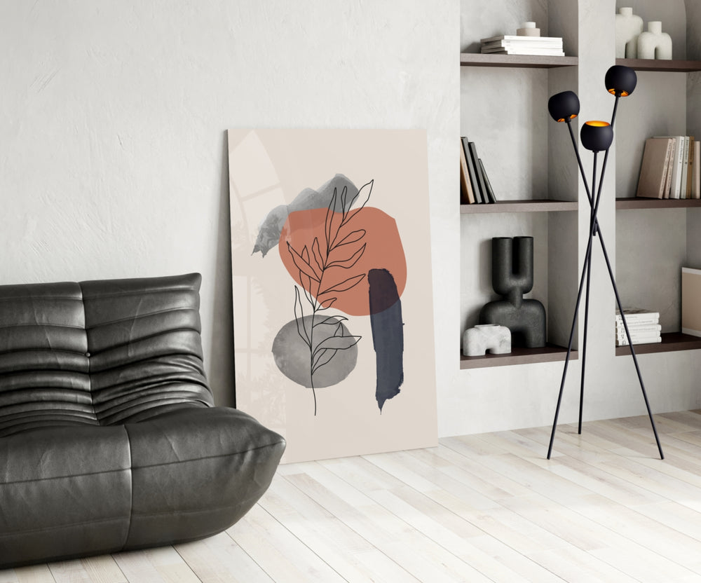 Leaf Branch glass print enhancing a living room with editorial drama