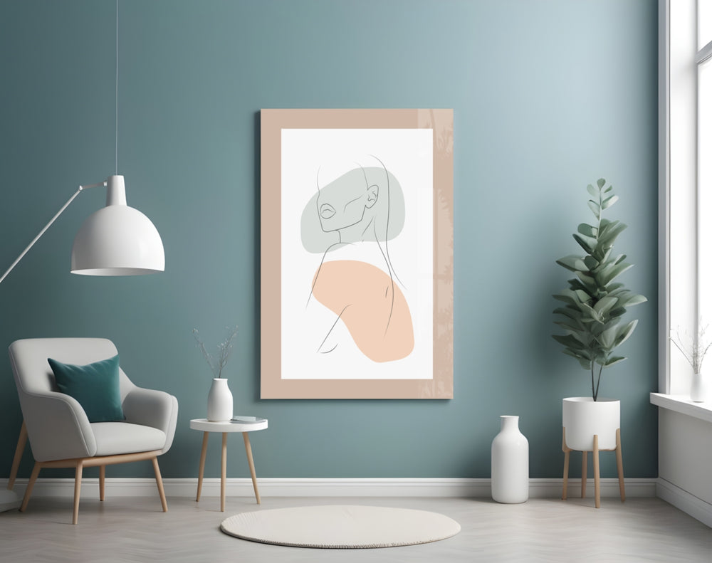 Sage Line Portrait glass print enhancing a powder room with editorial drama