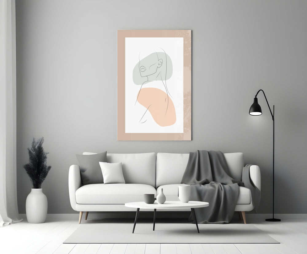 Sage Line Portrait panel adding calm mood to a bedroom