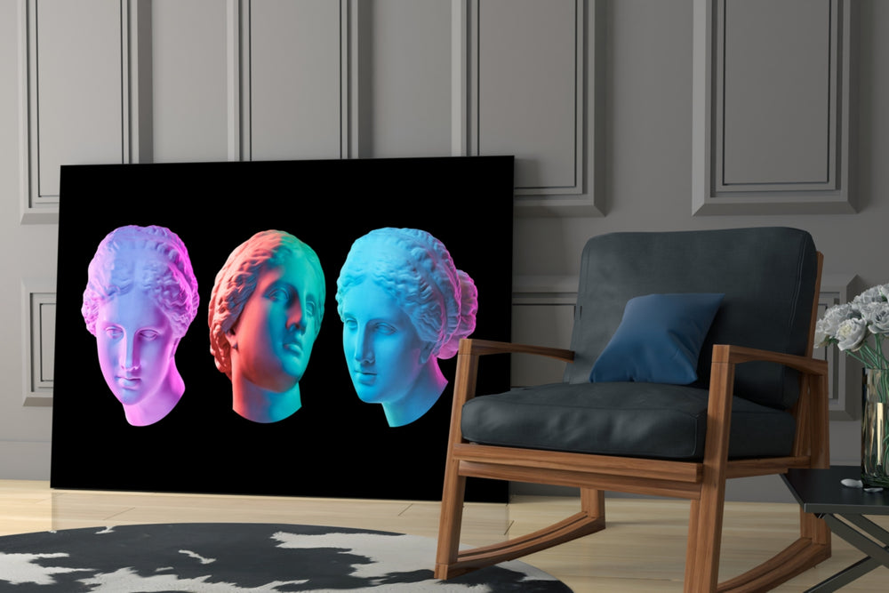 Vaporwave Trio artwork anchoring a wall with pop vaporwave palette