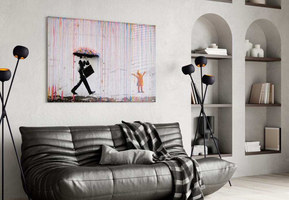 Color of Rain panel adding editorial mood to a living room
