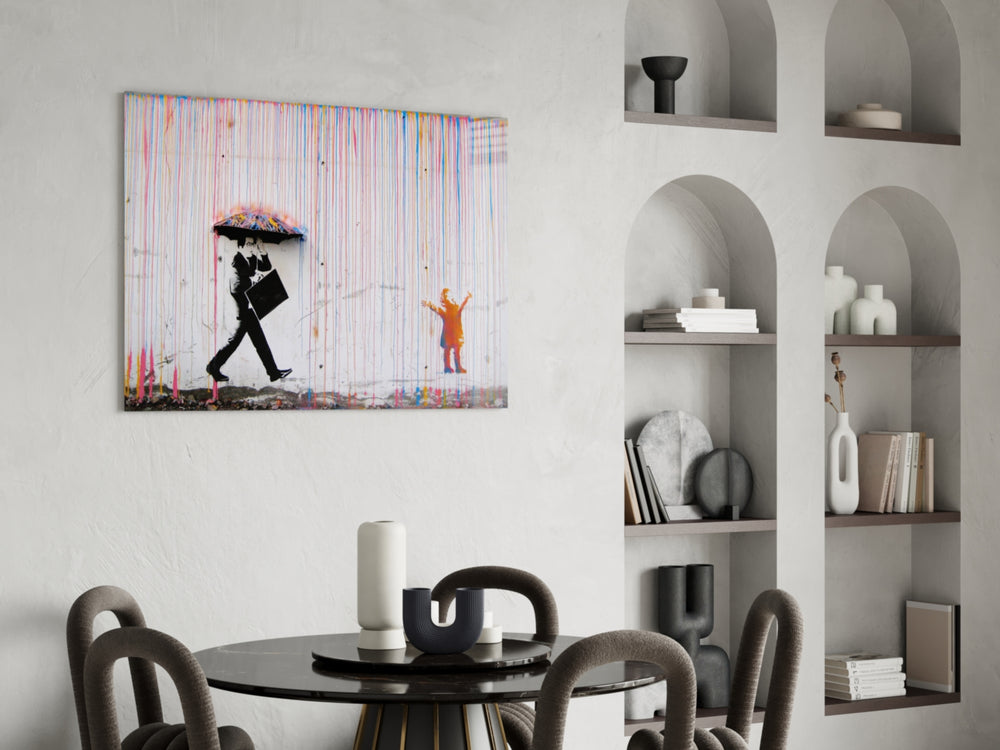 Color of Rain glass print enhancing a hallway with cinematic drama