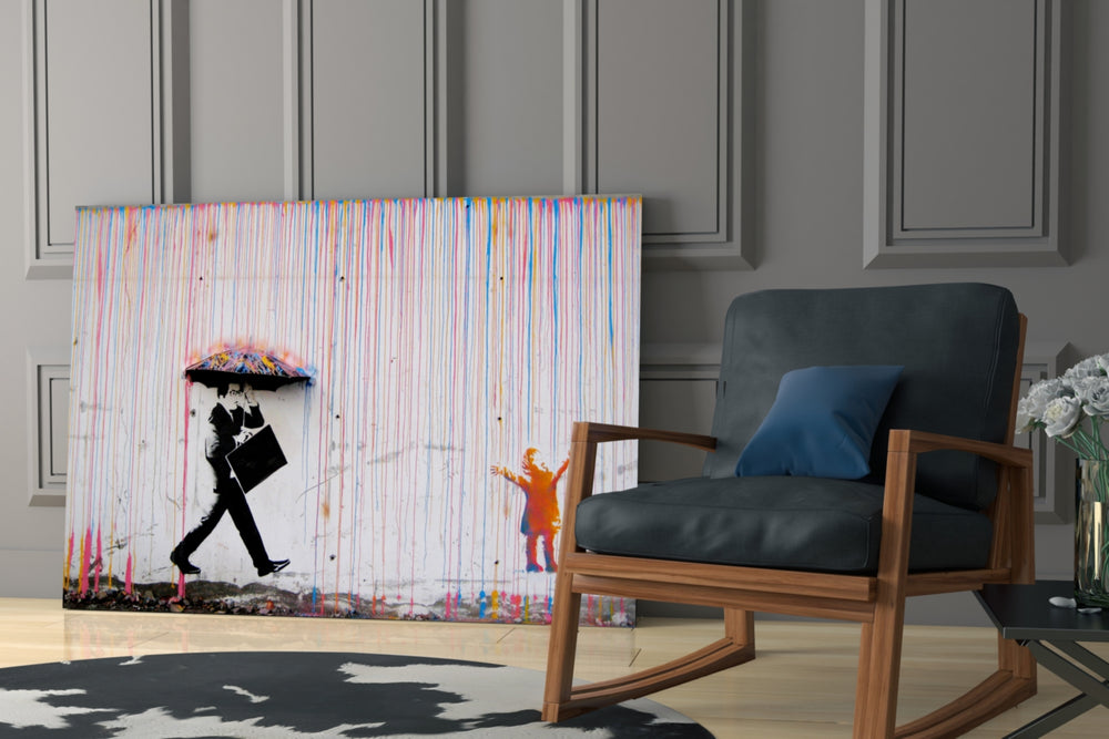 Color of Rain artwork anchoring a wall with bold street palette