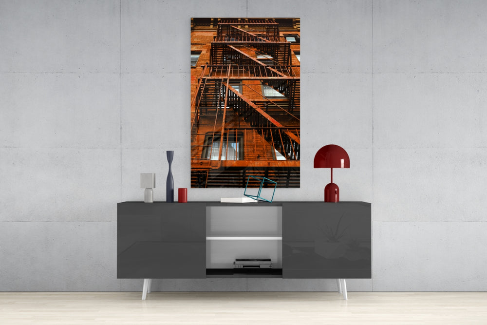 Orange Stairs Glass Wall Art.