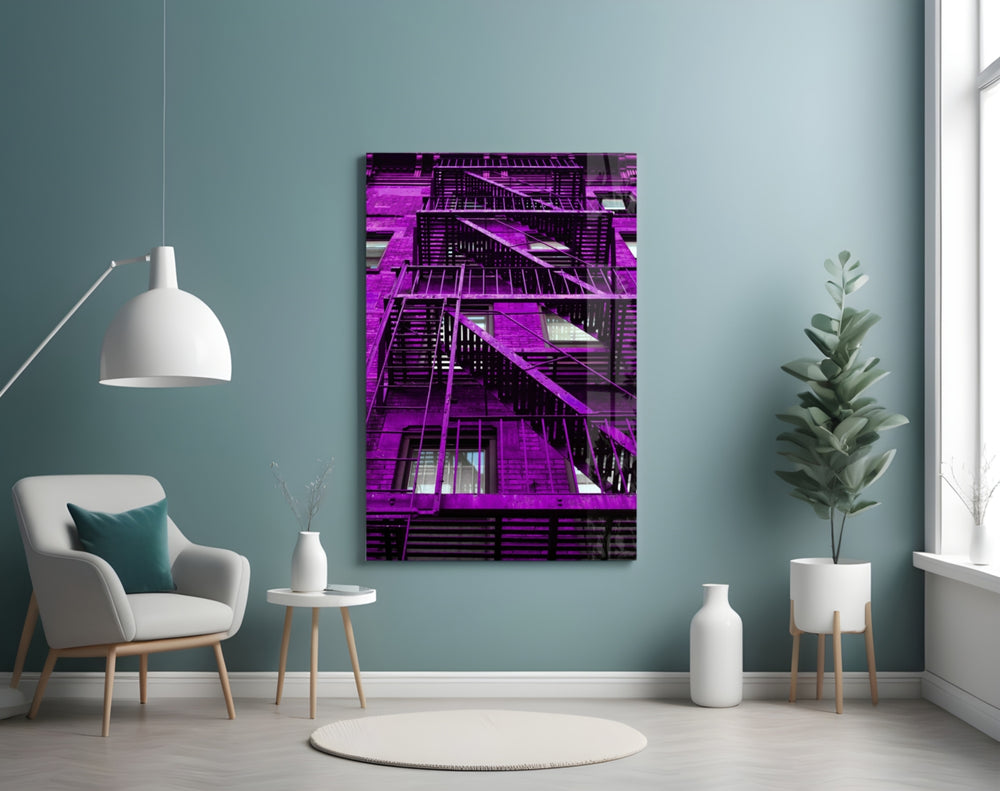 Purple Stairs panel adding editorial mood to a hallway