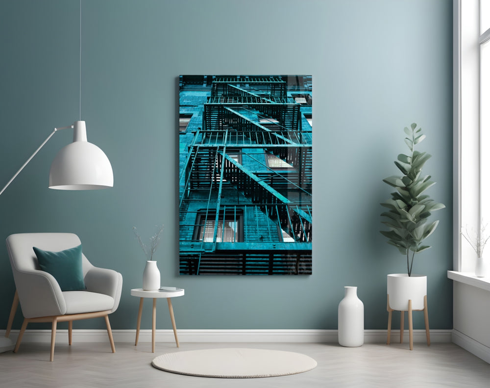 Blue Stairs panel adding editorial mood to a living room