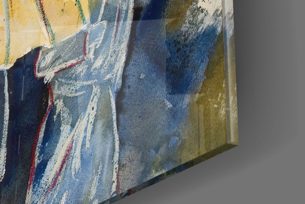 Yellow Umbrellas panel catching window light to reveal its tactile wash