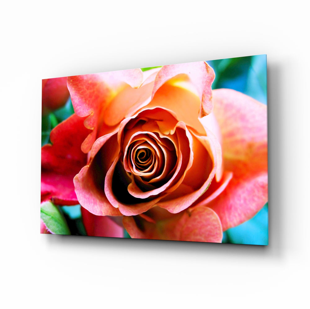 Macro-floral panel bringing romantic drama to a contemporary bedroom