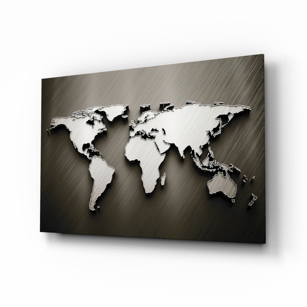 Metallic-cartography panel bringing executive drama to a contemporary office