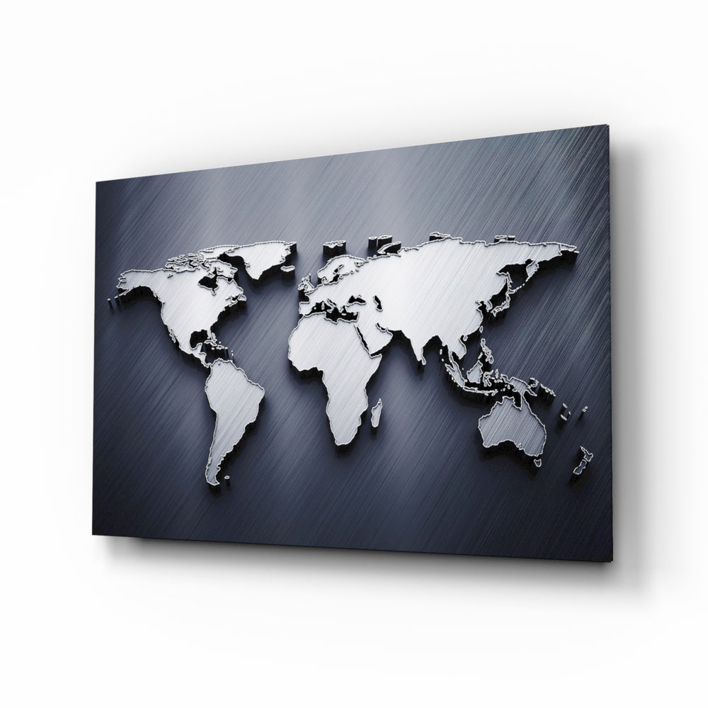 Metallic-cartography panel bringing executive drama to a contemporary office