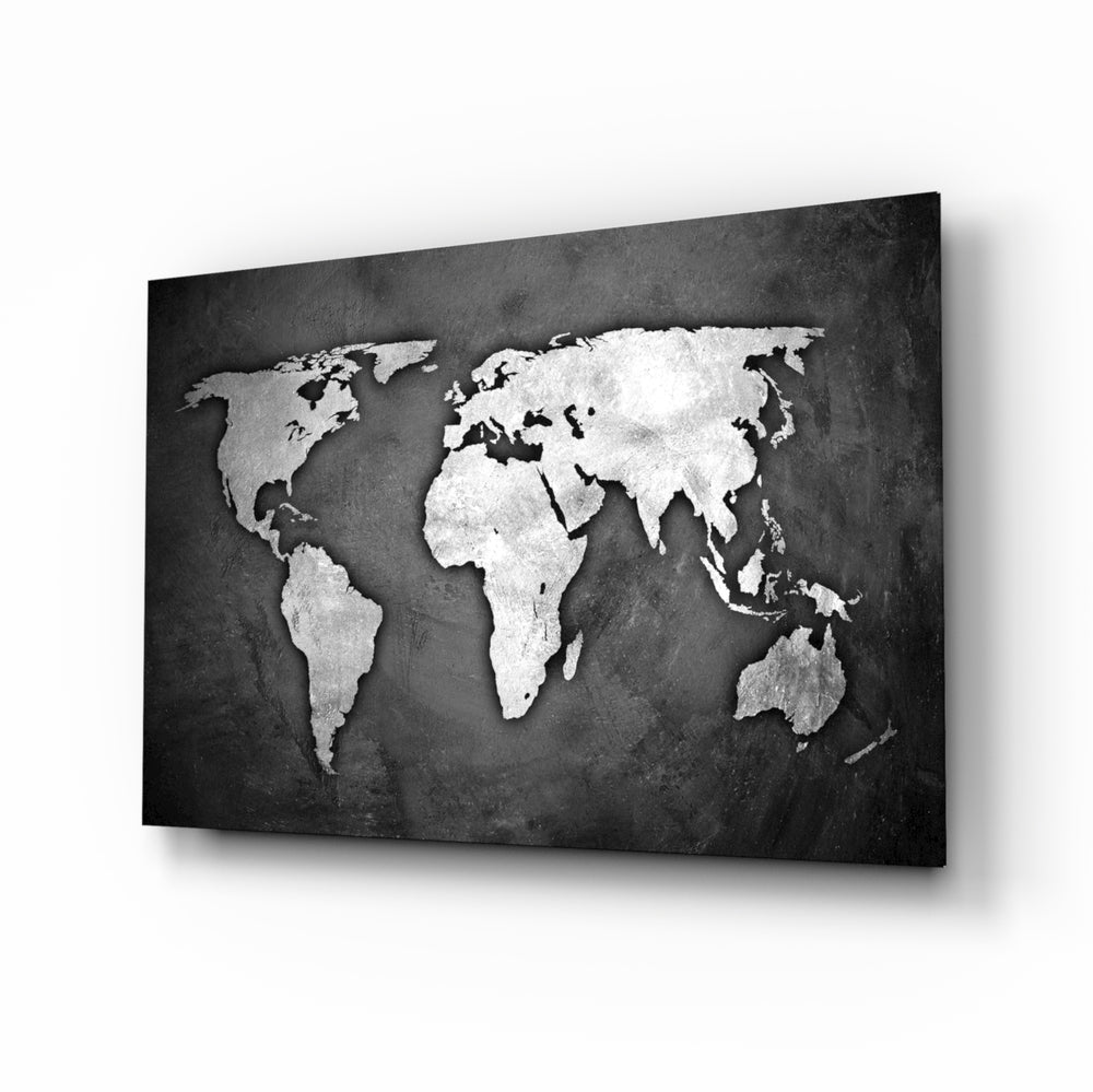 Grunge-cartography panel bringing moody drama to a contemporary lounge