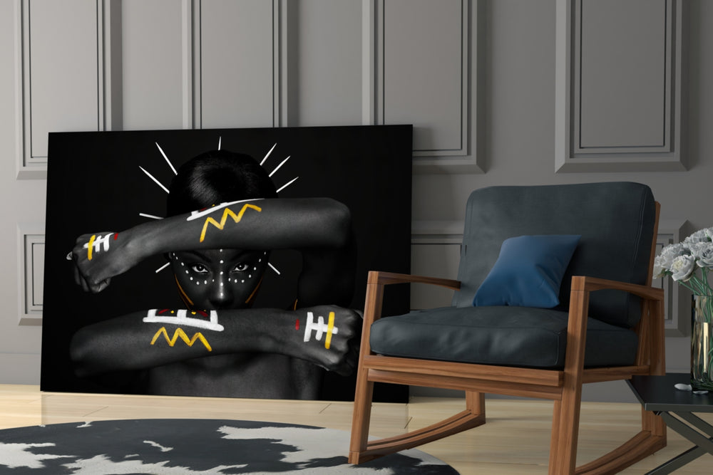 Tribal Spirit artwork anchoring a wall with bold cultural palette