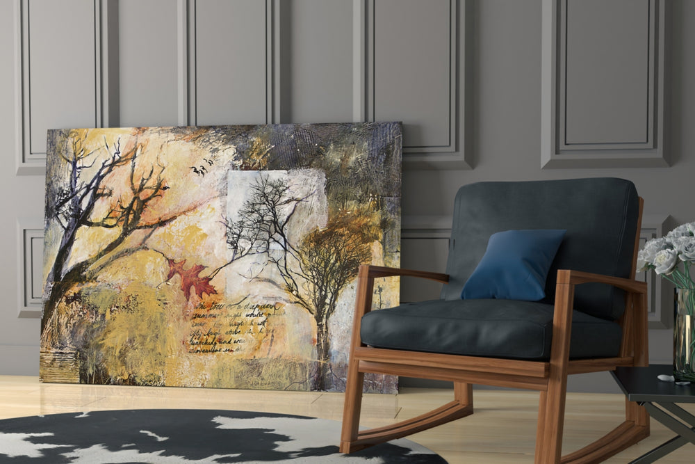 Autumn Manuscript artwork anchoring a wall with nostalgic autumnal palette