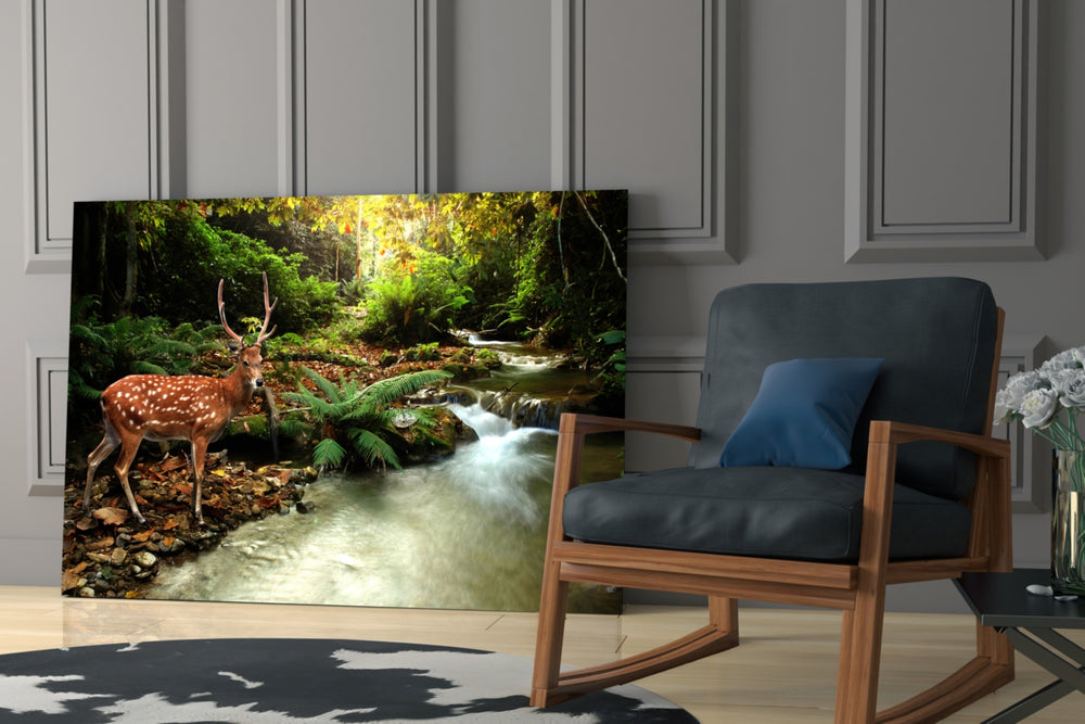 Forest Deer artwork anchoring a wall with biophilic serene palette