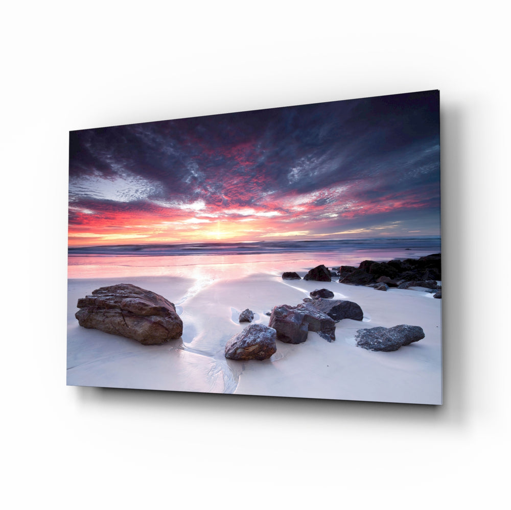 Long-exposure-coastal panel bringing serene drama to a contemporary coastal home