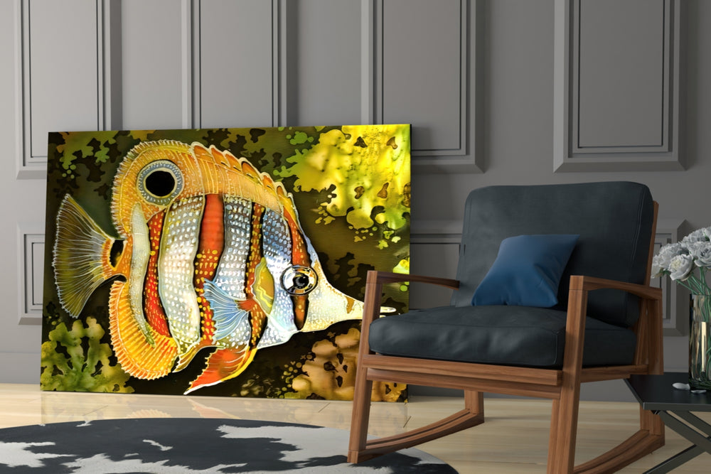 Tropical Fish artwork anchoring a wall with tropical vibrant palette