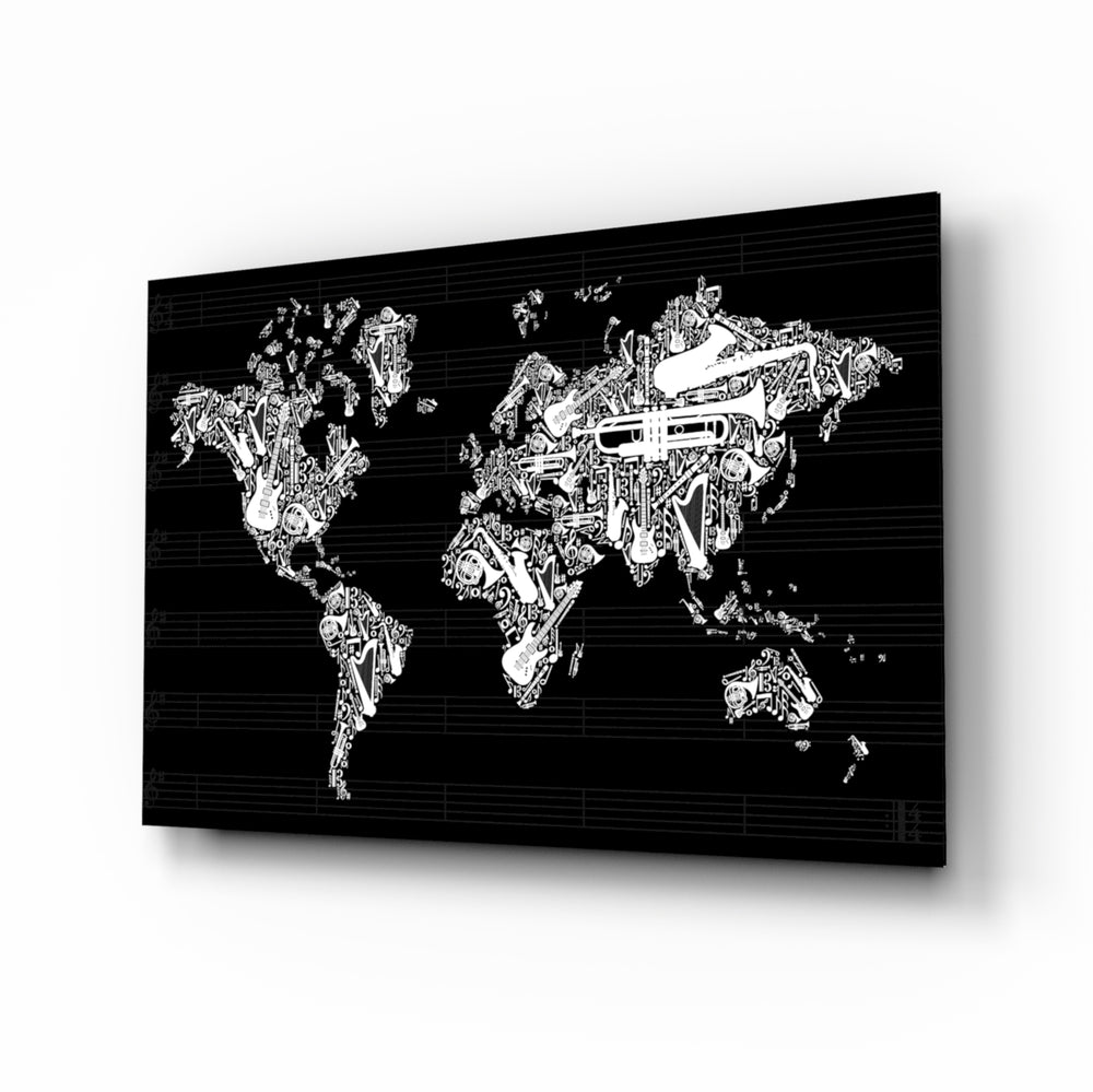 Music-cartography panel bringing bold drama to a contemporary music room