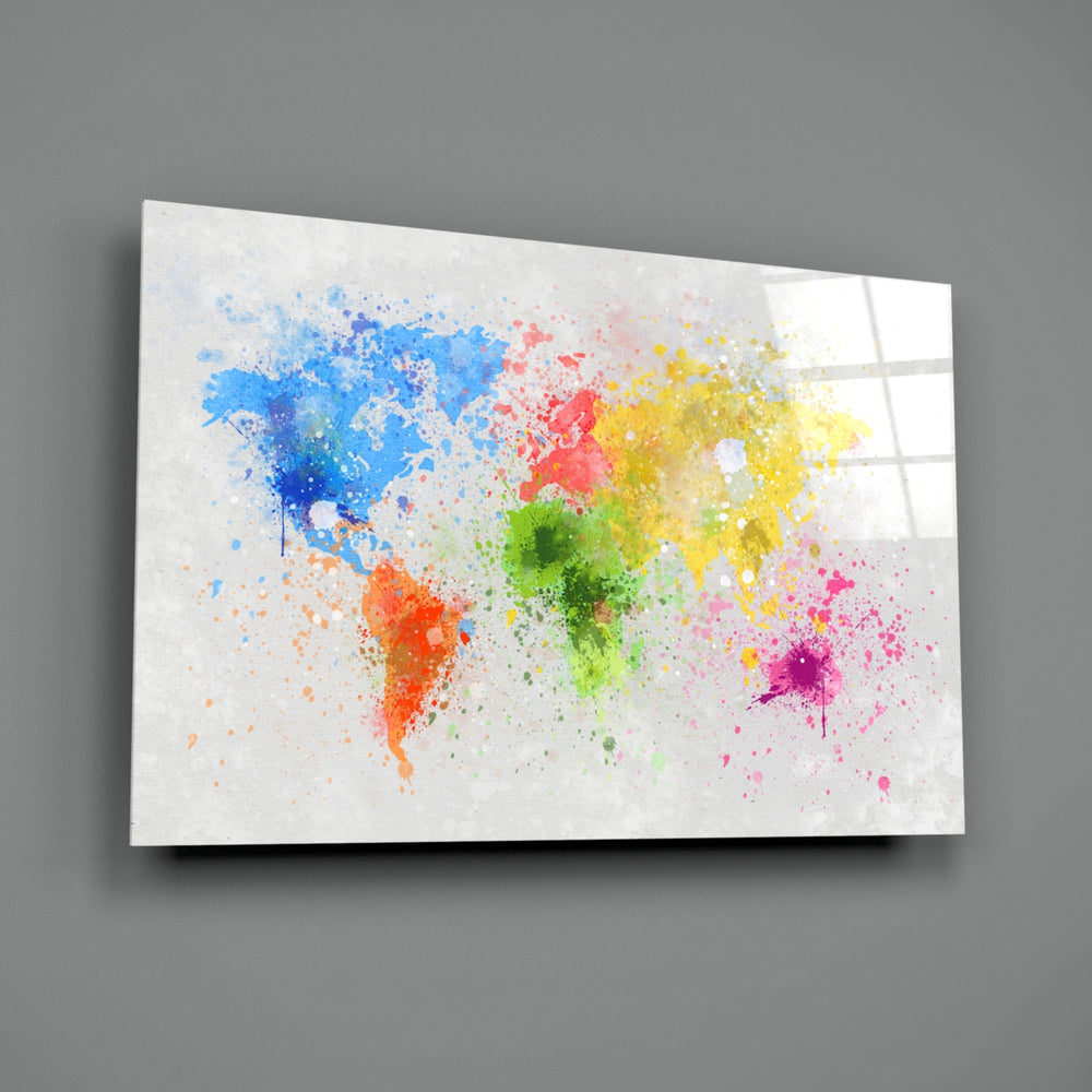 Watercolor Map close-up showing painterly splashes forming continents