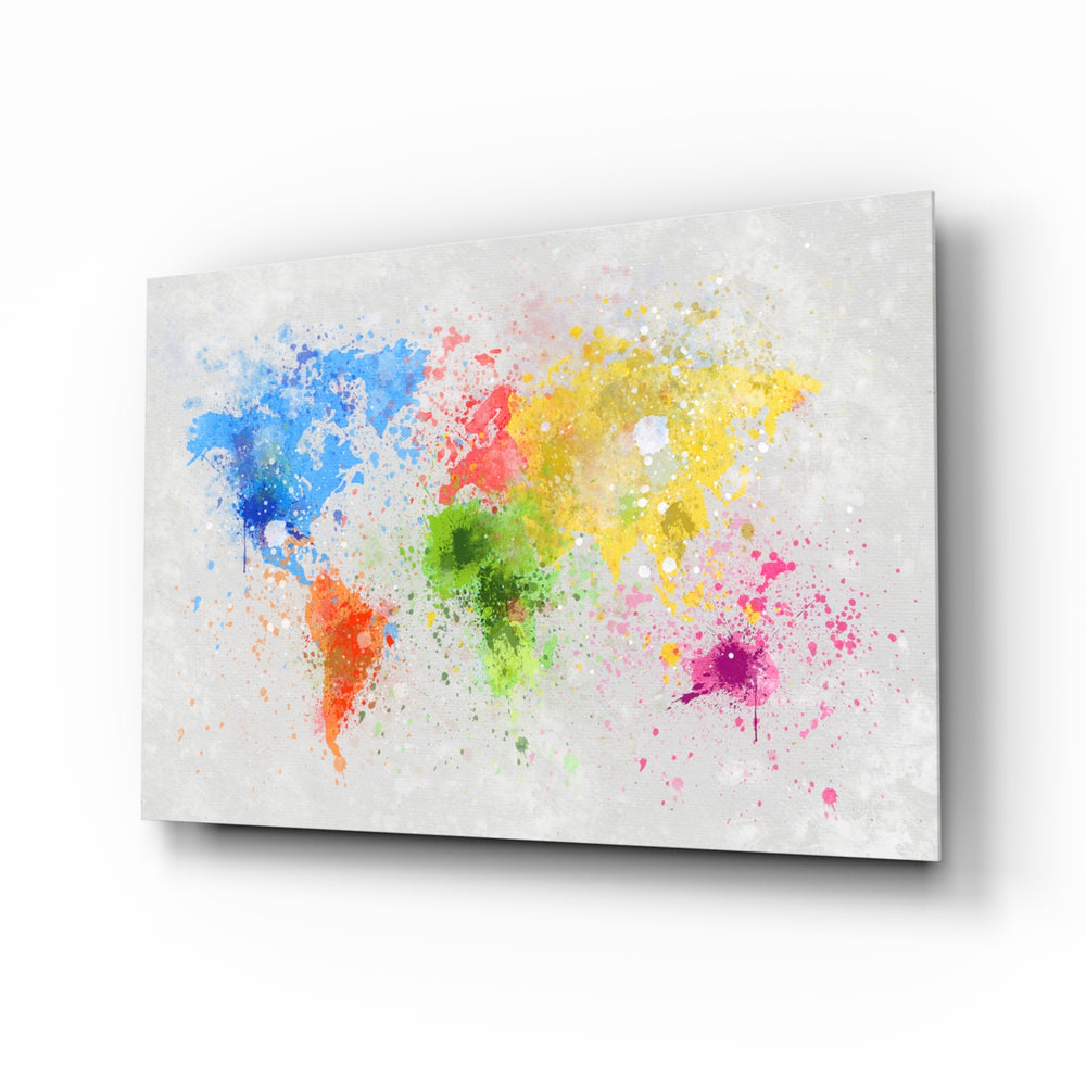 Watercolor-cartography panel bringing cheerful drama to a contemporary living space